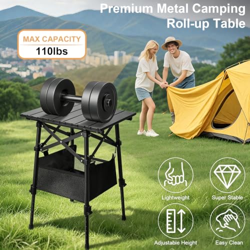 Adjustable Camping Side Table - Portable Folding Outdoor Nightstand