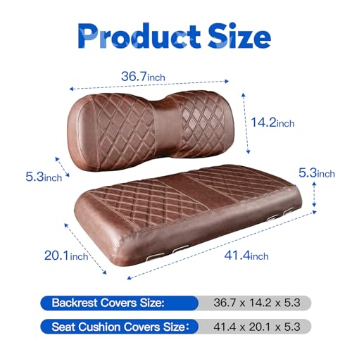 NOKINS Brown Diamond Vinyl Golf Cart Seat Covers Fits Yamaha Drive/Drive 2 - Set of Front Cushions