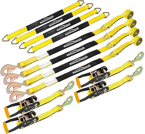 Autofonder Car Tie Down Kit 4-Pack - 2x10ft Ratchet Straps with Snap Hooks, Vehicle Cargo Securement
