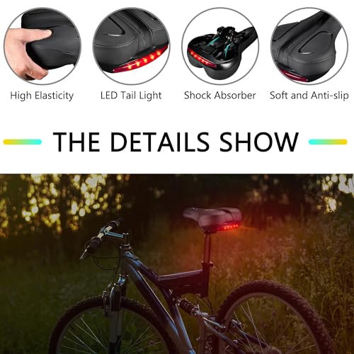 Touring Bike Seat with LED Tail Light - Wide Shock Absorbing Memory Foam Cushion
