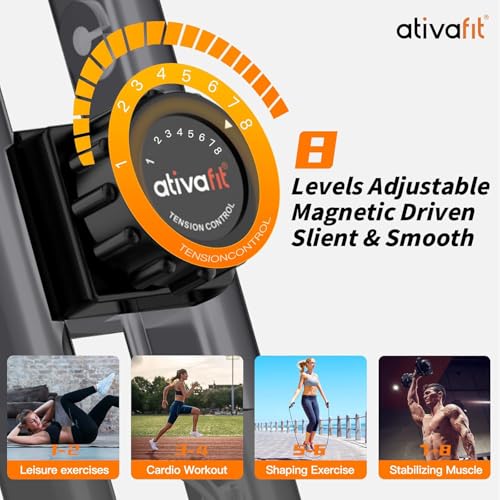 ATIVAFIT 5-in-1 Foldable Exercise Bike Grey with Magnetic Resistance & Adjustable Seat