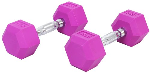 BalanceFrom Fitvids Colored Rubber Encased Hex Dumbbell – 10LB Pair – 10LB Pair – Purple