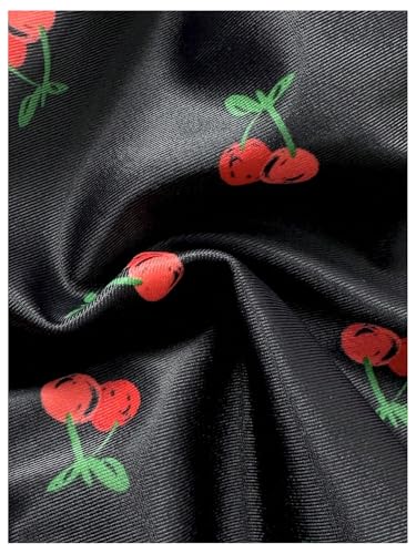 Women's 2-Piece Cherry Print Bikini Set - Side Tie Halter, Medium / Black & Red