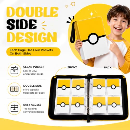Yellow Trading Card Binder with 50 Sleeves - Portable Album with Zipper