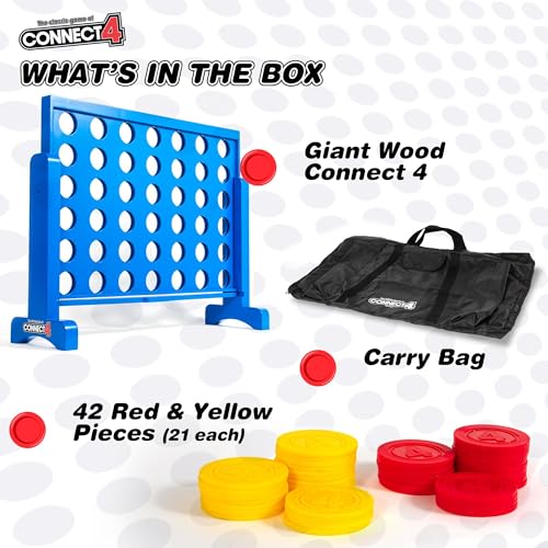 Giant Wood Connect 4 Yard Game - Jumbo Outdoor Strategy Game, 42 Pieces with Carry Bag