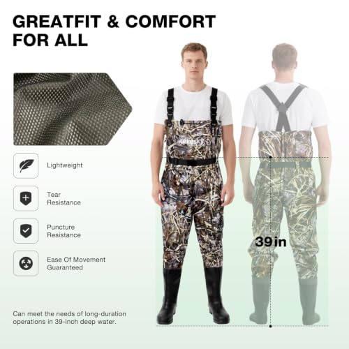 Lekesky Fly Fishing Chest Waders with Boots - Camo M11, Waterproof, 2-Ply Nylon/PVC