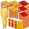Disposable Rain Ponchos with Hood - 150 Pack Emergency Rainwear - Red & Yellow Variations