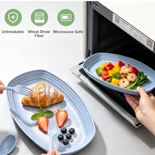 Microwave Safe Wheat Straw Dinner Plates - 8 Pack, 11 Inch Lightweight Shatterproof for Camping & Picnic