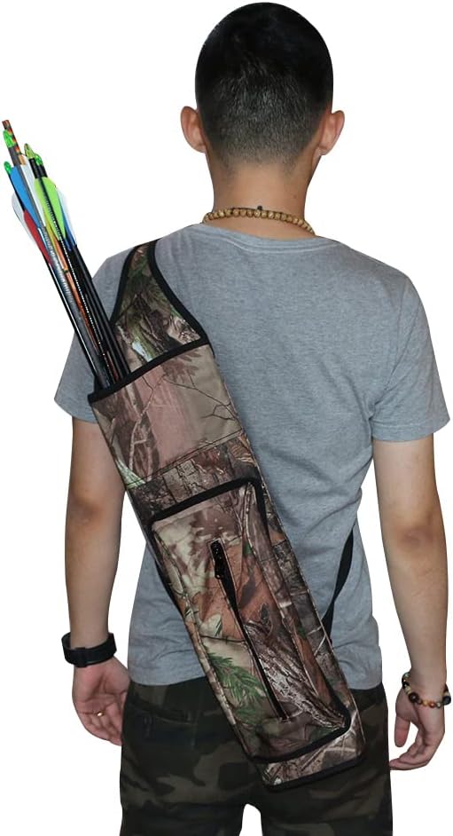 TOPARCHERY Archery Quiver - Durable Canvas Arrow Holder with Front Pockets for Target Shooting