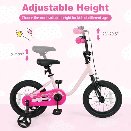 Pink Baby Joy Space Explorer Kids Bike 14 Inch with Removable Training Wheels for 3-7 Year Old Girls