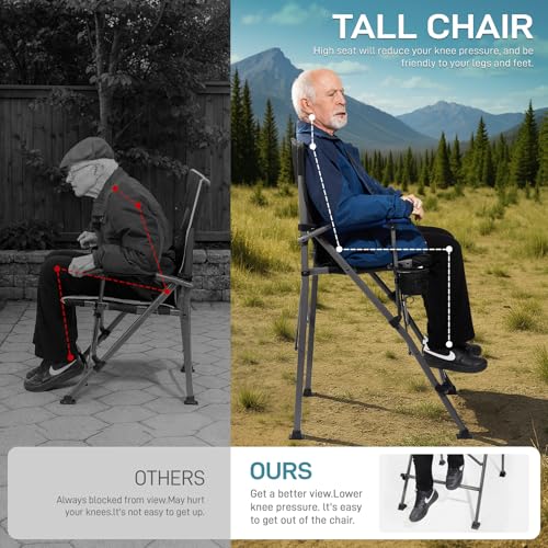 Ever Advanced Tall Foldable Camping Chair with Carry Bag Black - 31" Seat Height, Padded, Supports 300 lbs