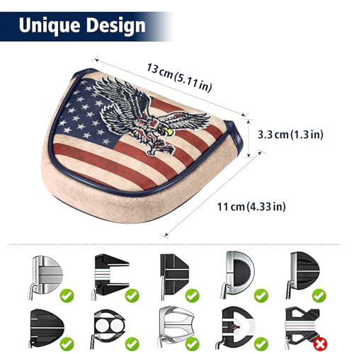 Golf Club Head Cover - Mallet Putter Cover with US Flag Embroidery - Fits Most Putters
