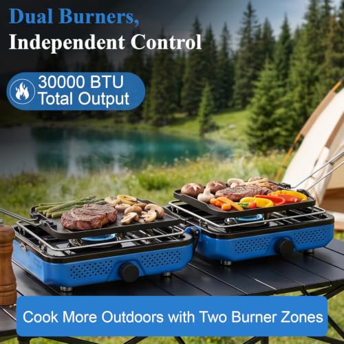 Uniflasy Blue 2-Burner Camping Stove Set with Carry Bag & Wind Guards - Portable Outdoor Cooker 22.9x9.1x2.4 inches