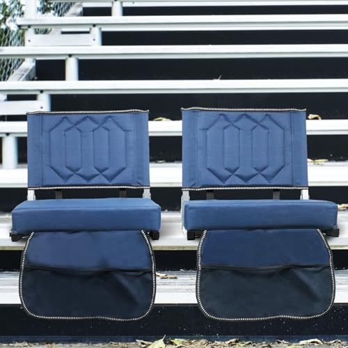 Portable Stadium Seat with Back Support, Cushion & Storage - 2 Pack, Navy