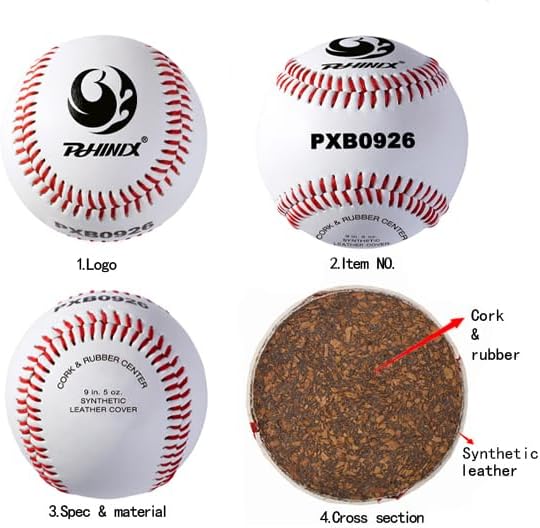 PHINIX Synthetic Leather Baseballs - Durable Composite Cork Core for Practice & Recreation