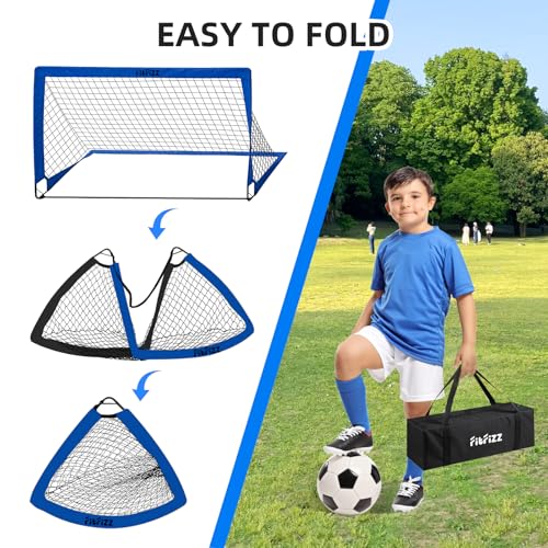 Blue Portable 6x4ft Pop-Up Soccer Goal Set with Ball, Ladder & Cones