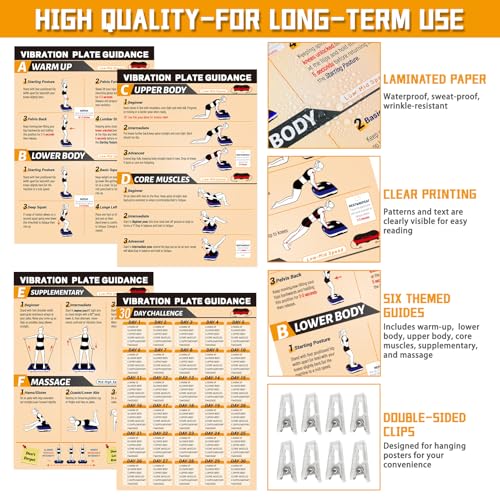 Yellow 11.8x16.5 Inch Vibration Plate Workout Poster Set - 3 Exercise Charts & 30-Day Planner