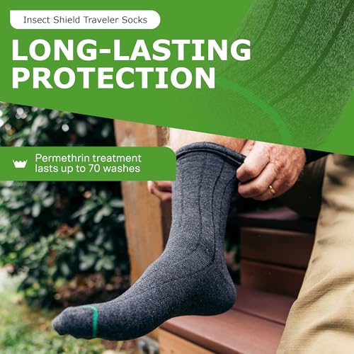 Insect Shield Traveler Socks X-Large Charcoal Bug Repellent Socks