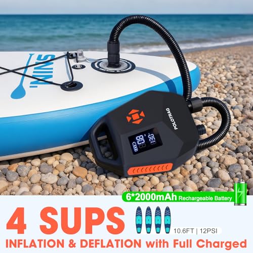 Electric Paddle Board Pump Rechargeable - Orange 20 PSI SUP Inflator & Deflator