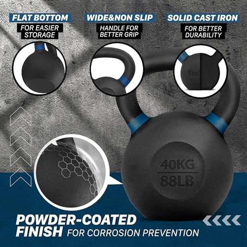 Deep Blue Powder Coated Kettlebell - 9 to 88 lb Cast Iron Workout Weights