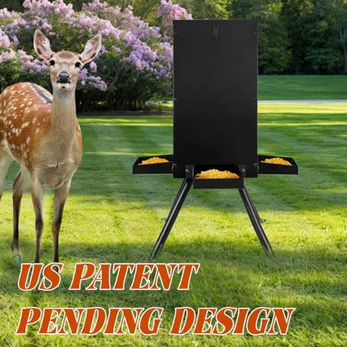 PROLEE Black 85lb Weatherproof Deer Feeder with 4 Feeding Trays & Stand