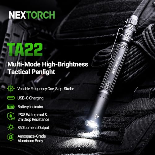 NEXTORCH TA22 Rechargeable Tactical Pen Flashlight 850 Lumens, Waterproof, Compact EDC Light