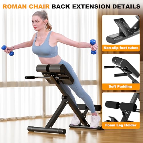 Sirhome Black Adjustable Roman Chair for Back and Core Workout