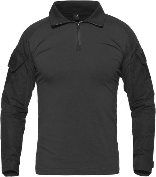 CARWORNIC Men's Tactical Combat Shirt - 1/4 Zipper Long Sleeve Camo Military Tee