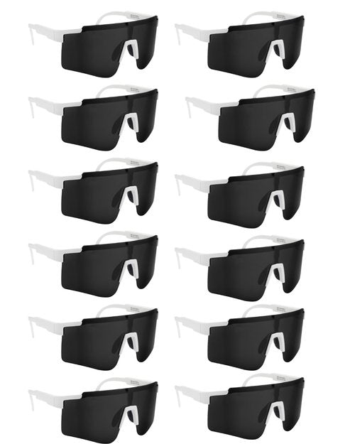 12 pack Sports Sunglasses bulk for Men Women,Driving Fishing Cycling Mountain Bike Sunglasses UV400 Protection, halloween, party, bulk (White, Black)