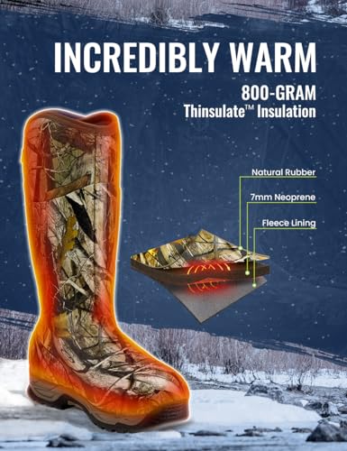TIDEWE Waterproof Insulated Rubber Hunting Boots - Next Camo G2, 800g