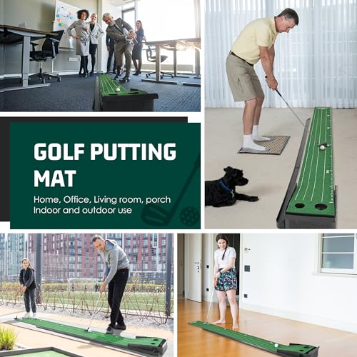 Indoor Golf Putting Green 9ft with Mirror & Auto Ball Return - Green