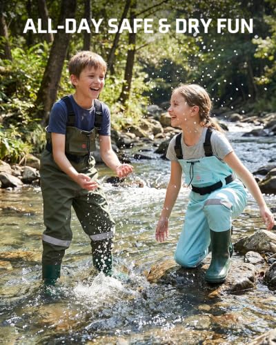 Kids Chest Waders with Boots - Youth Waterproof Fishing Waders for Boys - Green 2/3 Toddler