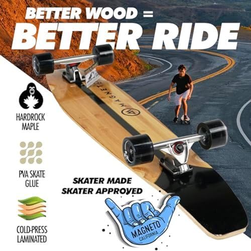 Magneto Retro Surf 44-Inch Kicktail Cruiser Longboard Skateboard - Bamboo & Maple Deck