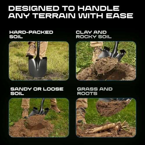 Black CKG Carbon Garden Shovel 43 Inch Heavy Duty Digging Spade with Round Blade & D-Grip