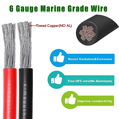 Kimbluth 6 Gauge Marine Wire 20FT Red & Black - Tinned Copper, Waterproof Marine Grade Cable