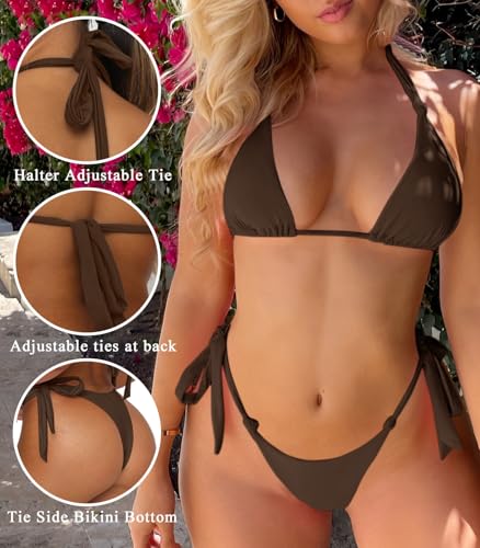 Women's Bikini Sets Adjustable Bathing Suit Small Brown Two Piece Swimsuit