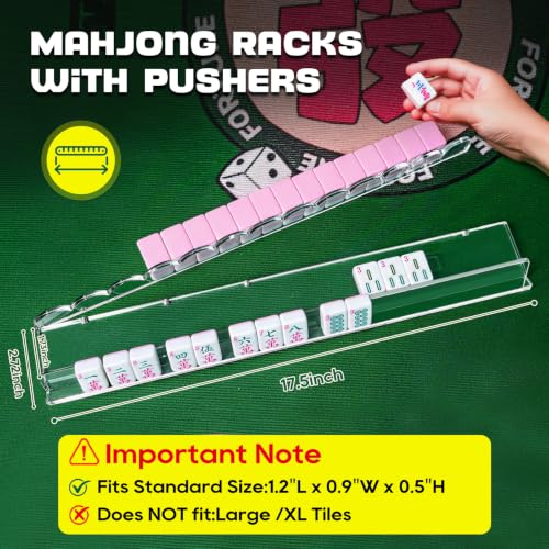 Clear Acrylic Mahjong Racks with Magnetic Pushers - 4 Pack, 17.5" for American Mahjong Enthusiasts