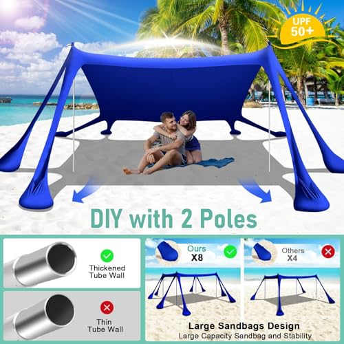 Navy 10x10FT Beach Tent Sun Shelter UPF50+ Portable Family Canopy with Sandbags