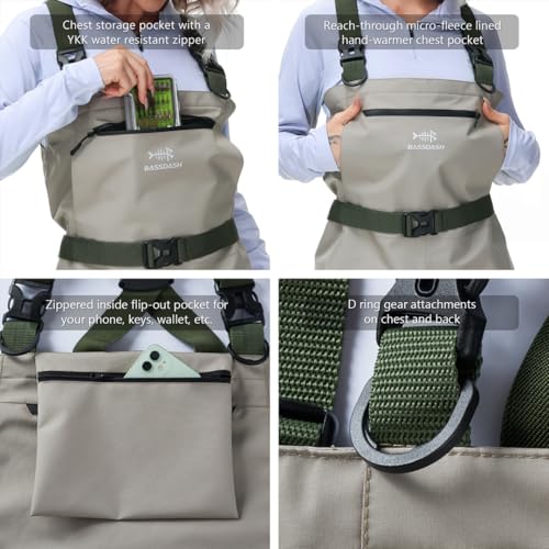 Women’s Breathable Waterproof Fishing Waders - Medium, Light Tan & Green