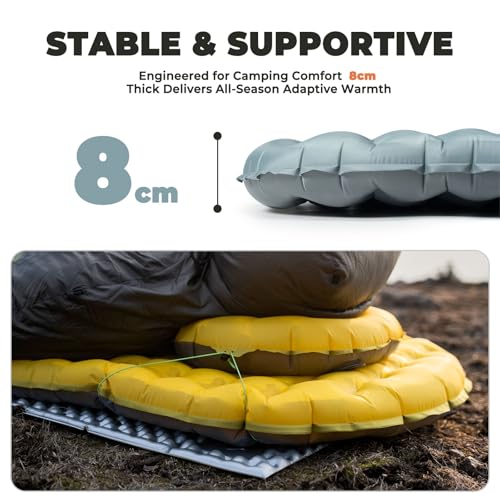 Insulated Sleeping Pad - 17oz Lightweight Cold Weather Camping Mattress - Yellow, 5.1 R-Value