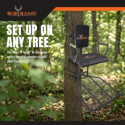 GSM Outdoors Big Game Hang-On Treestand - Lightweight Steel Hunting Platform with Flip-Back Seat