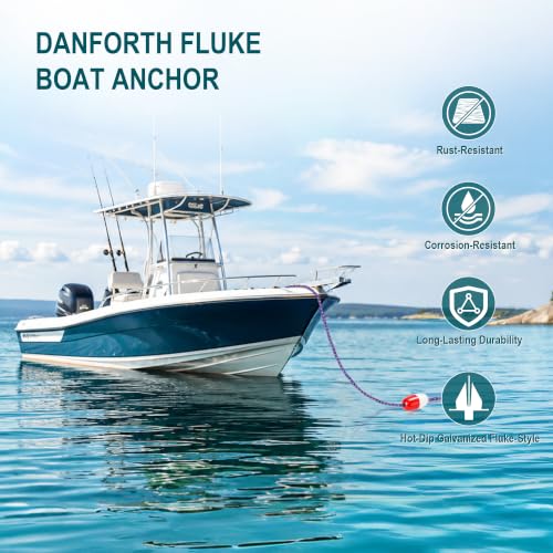 AmarinePlay 13LB Boat Fluke Danforth Anchor Kit for 20-32ft Boats with Chain Rope Shackles