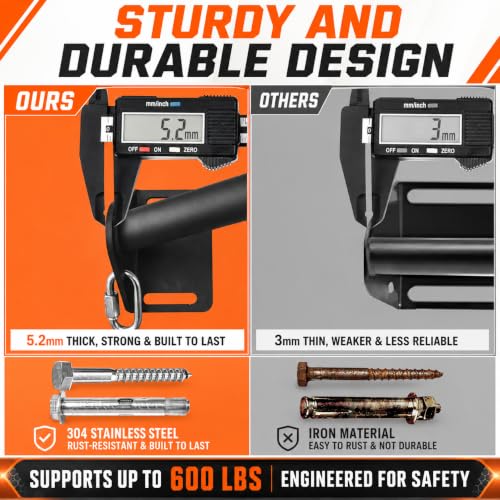 HWOOUSA Black Wall Mounted Heavy Duty Pull Up Bar Supports 600 Lbs for Home & Garage