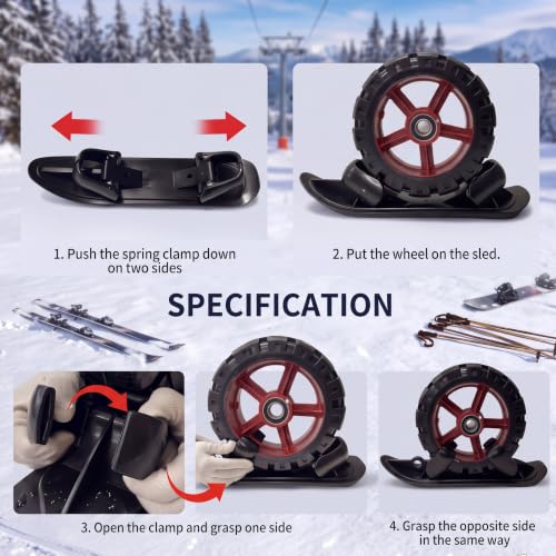 Arrowbash Baby Stroller Snow Skis Set of 4 - Winter Sledge Attachment for Kids & Toddler