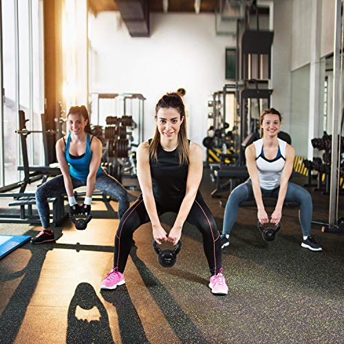 Vinyl Kettlebell Set 5 10 15 lbs - Durable Flat Bottom Workout Weights