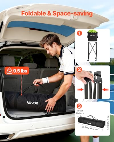150 Balls Tennis & Pickleball Hopper Cart - Foldable Ball Holder & Storage Bag