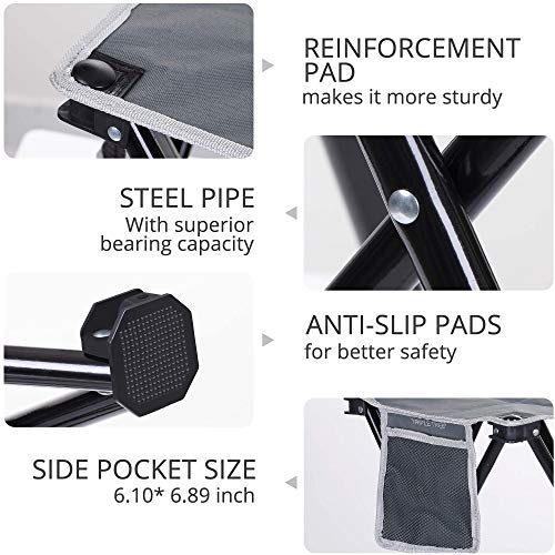 Grey 2 Pack Portable Folding Camping Stool with Side Pocket - Lightweight & Supports 400lbs