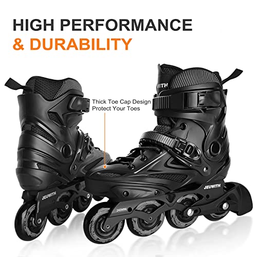 Jeuwith Unisex Inline Skates for Men Women - Black, 29.5cm, Size 10-11 Men / 11-12 Women, Outdoor Fitness Blades