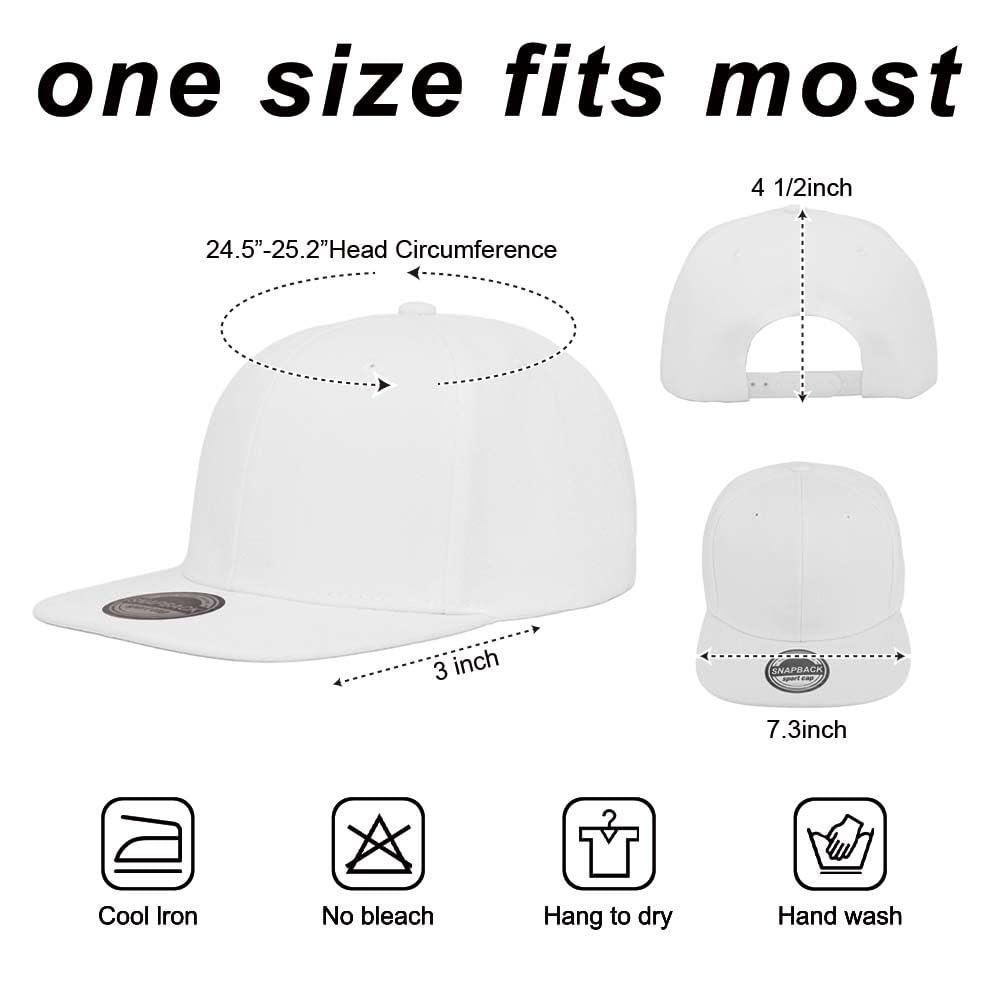 ZH Plain Flat Brim Snapback Baseball Caps Adjustable Blank Baseball Caps Wholesale 12 Pack White