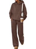 Trendy Queen 2 Piece Lounge Sweat Sets Plus Size Fall Fashion Matching Sweatsuits Wide Leg Pants Travel Outfit Winter Clothes Brown M